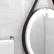 Espelho Adnet Couro 82cm com Led e Al�a cor Caf�